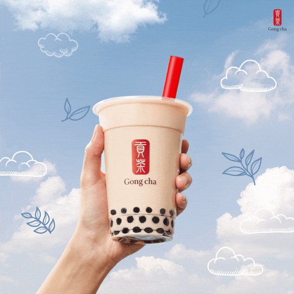 Animated image of holding a Gong cha beverage